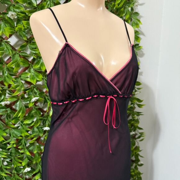 Rare 2000’s Touch 9 Pink Dress with Black Sheer Overlay and Bow - Picture 3 of 6